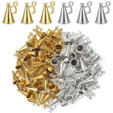 Imagem de Fyntave Pingentes de megafone Cheer com 80 peças, prata antiga, dourada, pingente de líder de torcida, mini pingentes de alfinete de torcida para artesanato faça você mesmo, colar, pulseira