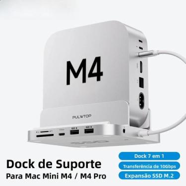 Imagem de Hub USB-C Vertical Para Mac Mini M4 M4 pro PULWTOP Com Enclosure Para 