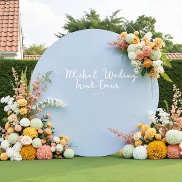 Imagem de Capa de fundo redonda azul bebê de 1,8 m com balão e arco redondo para casamento capas de arco redondo elastano elástico chá de panela, chá de bebê, festa de aniversário, ação de graças, cenário de
