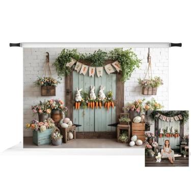 Imagem de Kate Pano de fundo de porta de madeira, cenouras, coelhinho de ovo de Páscoa, adereços de estúdio, 2,1 x 1,5 m