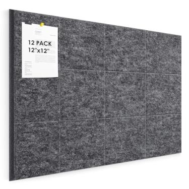 Imagem de Quadro de cortiça para parede, 122 cm x 91 cm, pacote com 12 azulejos de parede de feltro com abas adesivas removíveis seguras, quadros de avisos para cozinha de escritório em casa, quadro de avisos