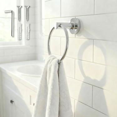 Imagem de Anel de toalha para parede de banheiro, suporte de toalha de mão de aço inoxidável, cabide de toalha de parede resistente para banheiro, cozinha, lavabo, banheiro, uso doméstico, espelho, prata