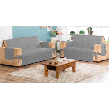 Imagem de Capa Protetor de Sofá Retratil 3 e 2 Lugares com Laço e Porta Objetos 