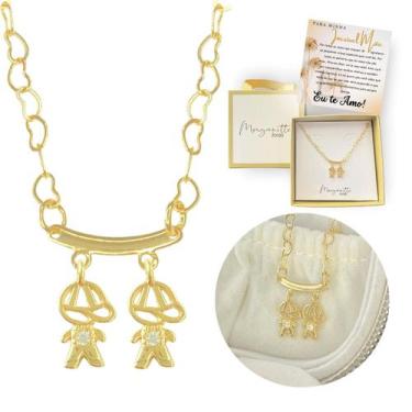 Imagem de Colar Filhos Pingentes menino e menina Banhado Ouro18k Lindo - Morgani