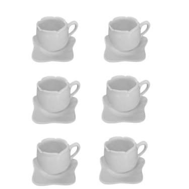Imagem de Xícaras Chá 200 ML Tulipa Pires Café Leite Cozinha Branco Decoração Sofisticação Delicado(BRANCO)