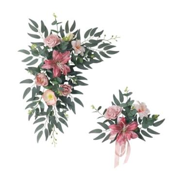 Imagem de Generic Conjunto de 2 Arranjos Florais Artificiais para Arco de Casamento, Guirlanda Floral para Festas, Rosa