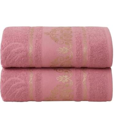 Imagem de Kit 2 Toalhas de Banho Gigante Premium 100% Algodão Macias, Felpudas, Super Absorventes para Banho, Piscina, Ideal para Família e Adultos(Kit 2Toalhas–Rosé)