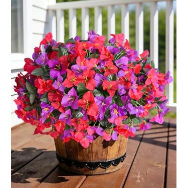 Imagem de Buganvílias flores artificiais para atividades ao ar livre, plantas falsas, decoração de primavera, 4 pacotes de buganvílias de seda falsa realistas para ambientes externos resistentes a UV para