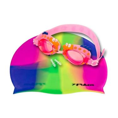 Imagem de Kit Óculos + Touca + Protetor de Ouvido de Natação Infantil Poker Cartoons-Unissex