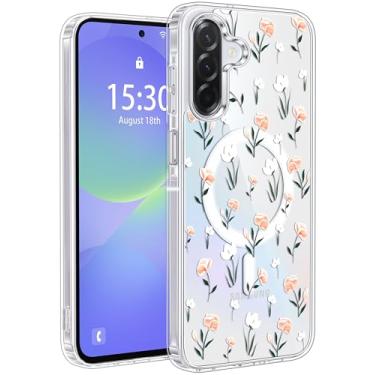 Imagem de Jkvare Capa para Samsung Galaxy A36 compatível com MagSafe, capa protetora magnética sem fio com padrão estético cristalino para mulheres e meninas - flores pastel