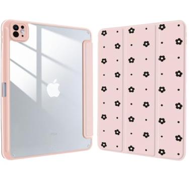 Imagem de Capa para iPad de 11 polegadas (A16) 11ª 2025/10,9 polegadas 10ª geração 2022 com suporte para lápis, capa protetora traseira acrílica feminina, preta, bolinhas, couro rosa, capa protetora traseira