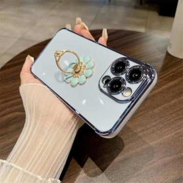 Imagem de HTVJFX Capa protetora para iPhone 12 com revestimento de luxo e suporte para flash, capa protetora macia (para iPhone 12/capa revestida azul)