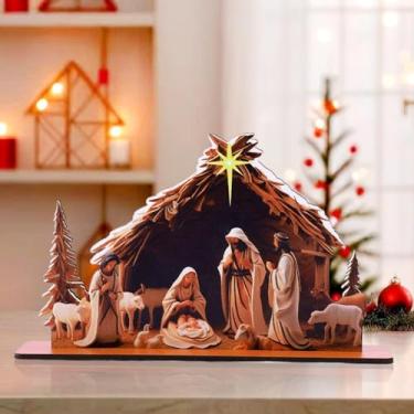 Imagem de Placa decorativa da Natividade de Jesus com base à prova de deslizamento, mesa de presépio de fazenda, decoração de mesa de centro de mesa, ornamento, presentes para Páscoa e Natal