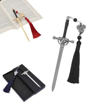 Imagem de Conjunto de marcadores de livro de metal de espada de dragão, marcadores legais de quarta asa para borla, presentes de leitura de fantasia para amantes de livros para mulheres e homens (3 peças de