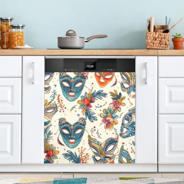 Imagem de ATTX Capa magnética de lava-louças padrão de máscaras de carnaval | Adesivo decorativo de eletrodomésticos de 58,4 cm x 66 cm para armários domésticos e eletrodomésticos (4)