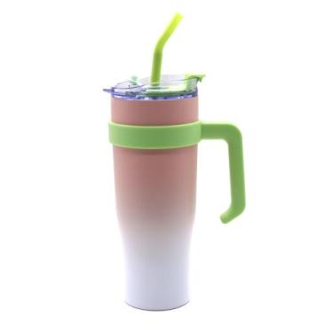 Imagem de Copo Garrafa Térmica Com Alça E Canudo Inox 1200ml Parede Dupla Aço In