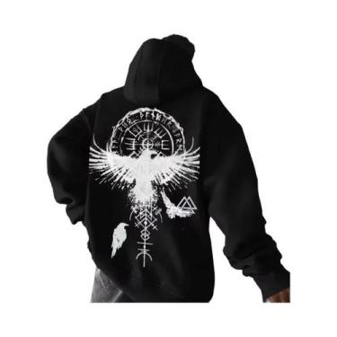 Imagem de Moletom Com Capuz Masculino Estilo Viking Com Padrão De Águia Y2K Em A
