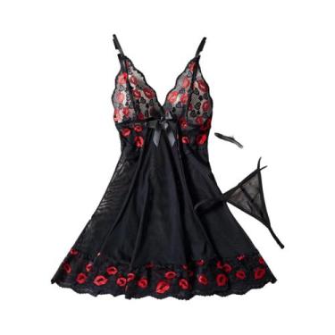 Imagem de Vestido De Noite Sexy Feminino Com Laço, Estampa De Lábios, Saia Mini,