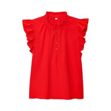 Imagem de Camisa Casual Solta Feminina Com Estampa De Folha De Lótus Neon Verão 