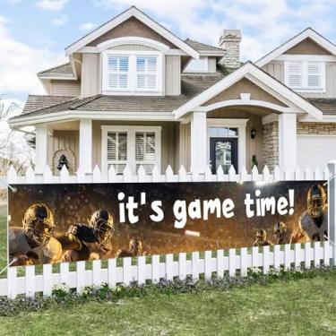 Imagem de BlissYard Its Game Time Banner de futebol 295 x 50 cm cenário de parede para dia de jogo esportivo para festa em casa cerca de evento fã celebração decoração interior exterior banner evento feriado