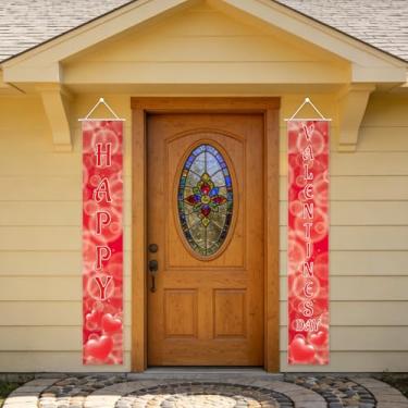 Imagem de Lednica Banner para porta dos namorados - 182 x 30 cm | Banner de Dia dos Namorados com bolhas de coração vermelho, adequado para decoração de dia dos namorados, varanda, quintal, ambientes externos