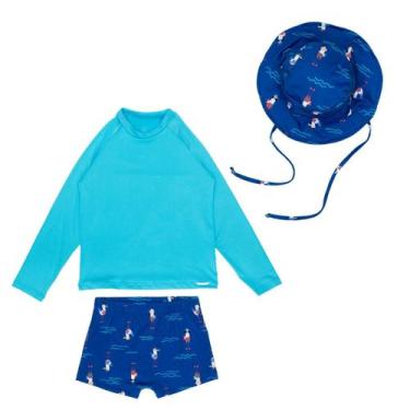 Imagem de Conjunto Menino Sunga Praia + Chapéu Proteção Solar Uv - Fofotinhos, G