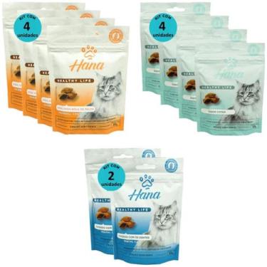 Imagem de 2 snacks hana life dental care + 4 hairball control + 4 cat sensations