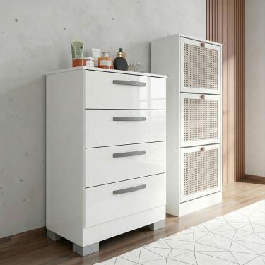 Imagem de Kit Cômoda Alice E Sapateira 3 Portas Branca Poquema Branco