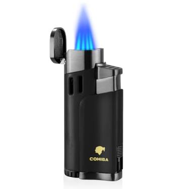 Imagem de GUEVARA Isqueiro de tochas de butano de charuto com isqueiro de metal de refil de butano à prova de vento