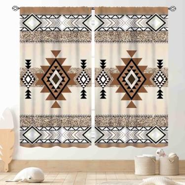 Imagem de Cortinas astecas, sudoeste Natvie Tribal Americana étnica ocidental abstrata geométrica vintage blackout cortina de janela tratamentos para quarto, sala de estar, cozinha, banheiro, 2 painéis, 160 x