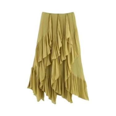 Imagem de Saia Midi Feminina De Cintura Média Estilo Europeu-Americano Novo Desi