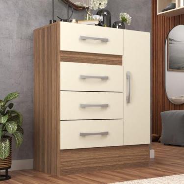 Imagem de Cômoda Sapateira Grande 4 Gavetas 1 Porta Castanho/OffWhite - DiretoSi