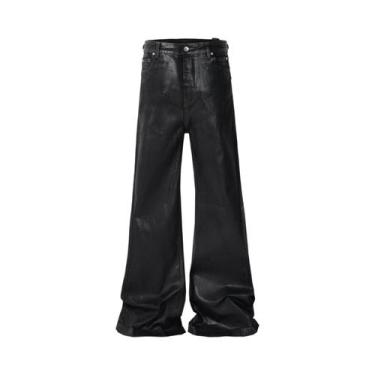 Imagem de Calças Jeans Masculinas Pretas De Couro Encerado Com Stretch, Estilo B