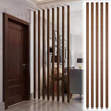 Imagem de Divisória de sala de ripas de madeira 5 peças - Divisória do chão ao teto para sala de estar, quarto, cozinha e banheiro - sem instalação de broca, 145 cm/57 pol. de altura, solução de entrada de casa