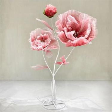 Imagem de Grande decoração de flor de seda artificial com hastes e base em pé - ideal para exibições de casamento, adereços de fotografia e decoração de casa