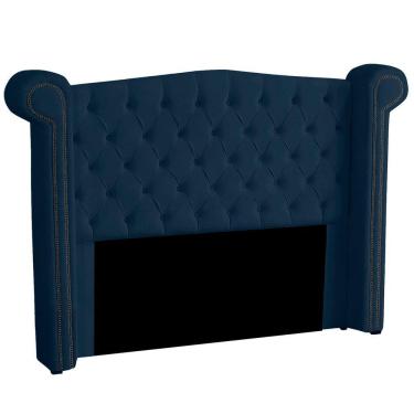 Imagem de Cabeceira Casal Queen Size Estofada Para Cama Box Ayla Veludo Cor Azul Marinho