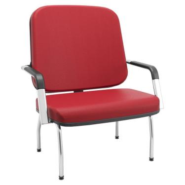 Imagem de Cadeira De Escritório Recepção Com Braço Fixa Cromada Magno P03 Vinil Vermelho - Lyam Decor