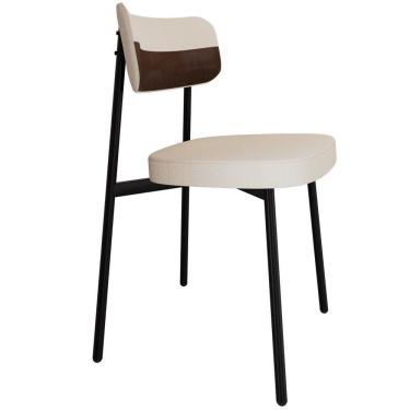 Imagem de Cadeira Estofada Para Sala De Jantar Astrid Preto C01 Linho Palha Courino Whisky - Lyam Decor