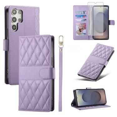 Imagem de Furill Capa carteira para Samsung Galaxy S24 Ultra 5G com protetor de tela de vidro temperado, alça de pulso, compartimentos para cartões, porta-cartões, suporte fólio, acessórios, capa para celular