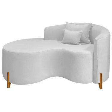 Imagem de Divã Recamier Curvo Sala De Estar Recepção Inglaterra 150cm Pés Madeira Lado Esquerdo Bouclé Cor Branco