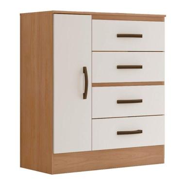 Imagem de Cômoda Sapateira Para Quarto 1 Porta 4 Gavetas Lisa Nature-off White