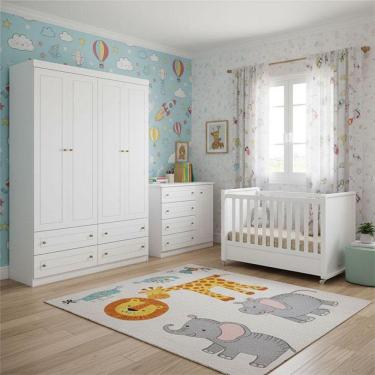 Imagem de Quarto Infantil 4 Portas Mississipi Com Berço Tutto New Ambiente Branco Fosco - Matic