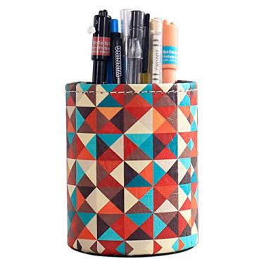 Imagem de Suporte para lápis de caneta, estampa floral de flor para canetas, porta-copos, organizador de mesa de couro PU para decoração de escova e tesoura, organizador de mesa para escritório, mesa de escritório e decoração de casa (3,1 x 11,8 cm (PG-57))