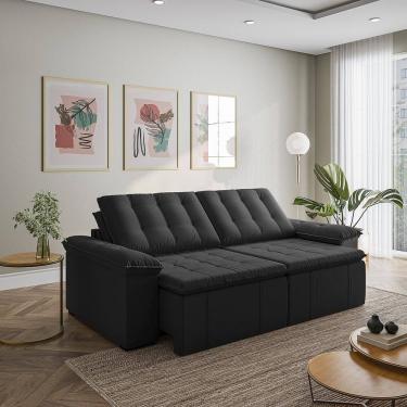 Imagem de Sofá Cama Retrátil e Reclinável 4 Lugares 240cm Veludo Palmeira Cabecasa Madeiramadeira Preto