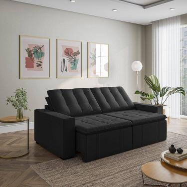 Imagem de Sofá Cama Retrátil e Reclinável 3 Lugares 260cm Veludo Palmeira Cabecasa MadeiraMadeira Preto