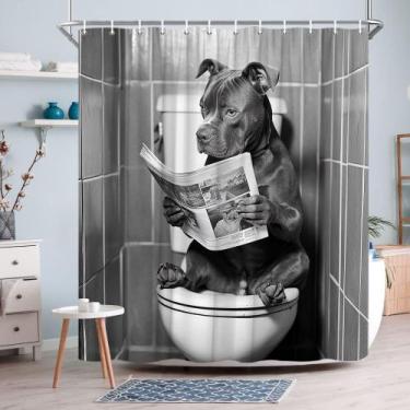 Imagem de Cortina de chuveiro Funny Pitbull Reading Newspaper Poliéster - yiweis