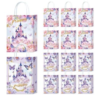 Imagem de Sacola de presente Kraft Paper Tote Pink Purple Castle 22x16x8cm, paco