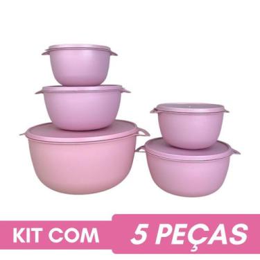 Imagem de Kit 5 Potes Plastico Redondos Bowl Livre Bpa Cor:ROSA - Casa Bella, RO