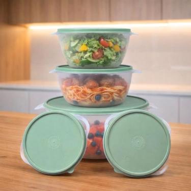 Imagem de Kit 5 Potes Plastico Redondos Bowl Livre Bpa Cor:Transp Verde Menta - 