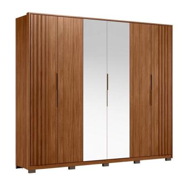 Imagem de Guarda Roupa Casal Ripado Atrice D66410kpe 6 Portas Nogueira Touch Com Espelho E Pés Demóbile - Demartêz